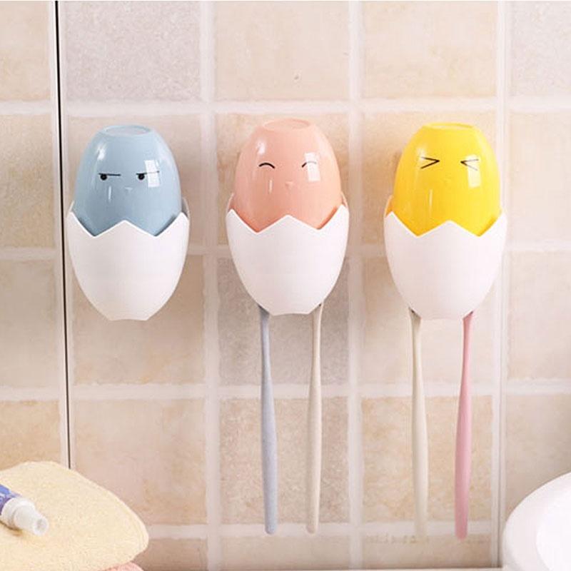 Cartoon Cute Chick Toothbrush Holder Family Toothbrush Organizer Wall Suction Cup Bathroom Set Accessories