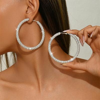 Stora Helkristall Cirkel Hoop Örhängen För Kvinnor Fest Bröllopsaccessoarer Boucle Oreille Femme