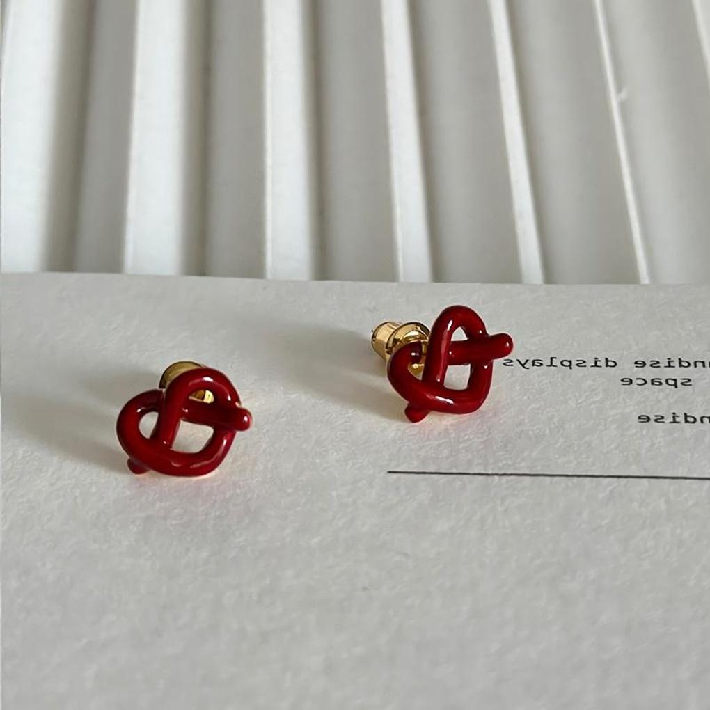 Boucles d'oreilles Mini Bretzel Cœur Rouge en Argent 925 pour Femmes