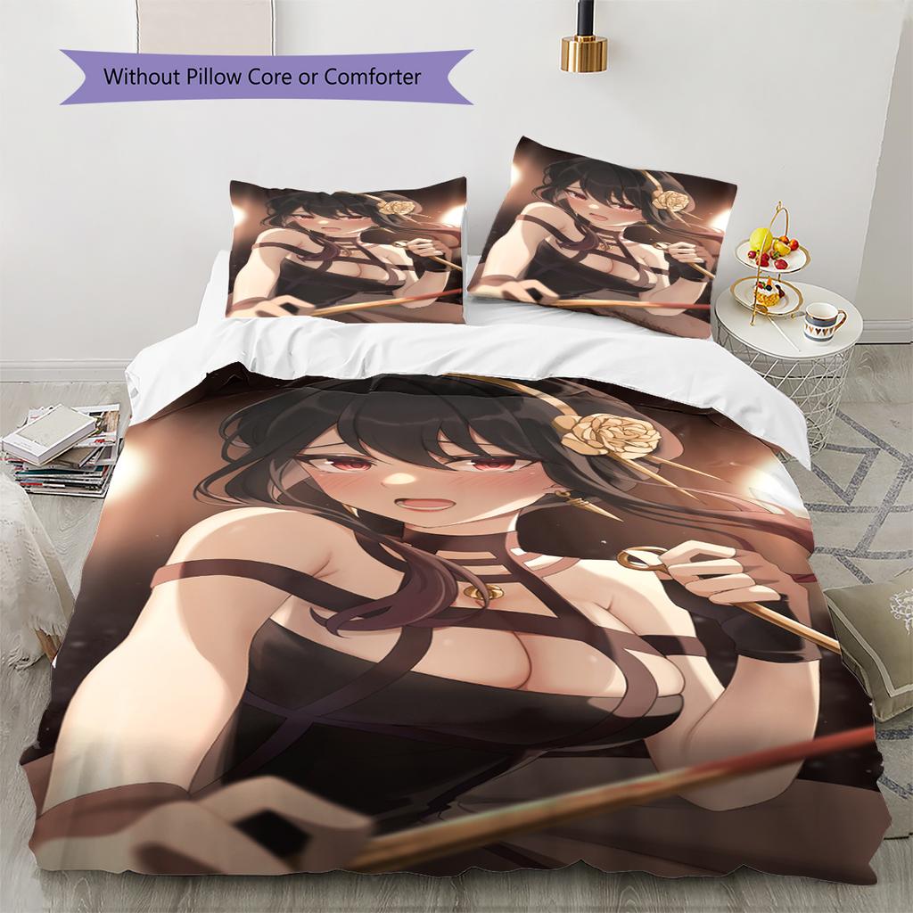 Set Copripiumino Trapuntato con Motivo Anime Federe Decorazione Casa Regalo di Compleanno (1 * copripiumino + 2 * federa, senza nucleo)