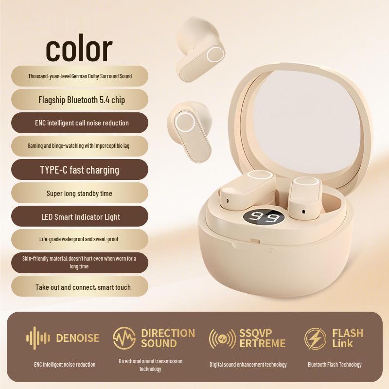 

Half-In-Ear TWS Bluetooth Earphones with Touch Controls, Charging Case, Digital Display, and HiFi Sound Quality