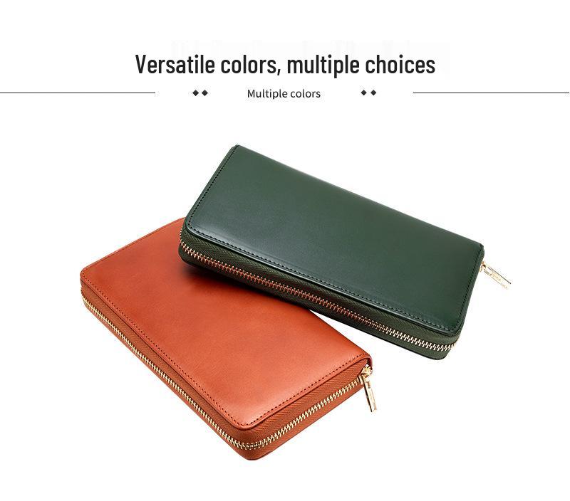 Women's Genuine Leather Long Wallet Clutch - Large Capacity, Multi-Card Slots, Vegetable Tanned