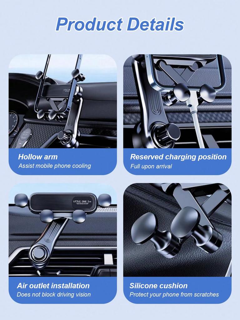 New Gravity-Sensing Car Air Vent Phone Holder - 4-Point Anti-Slip Clamp + Fan Blade Stabilizer, Universal for All Phones
