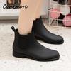 Comemore Rain Boot Waterproof Round Toe Elastic Band Low Heels Fashion Non-slip Ladies Rubber Shoes Women Chelsea Ankle Boots 41