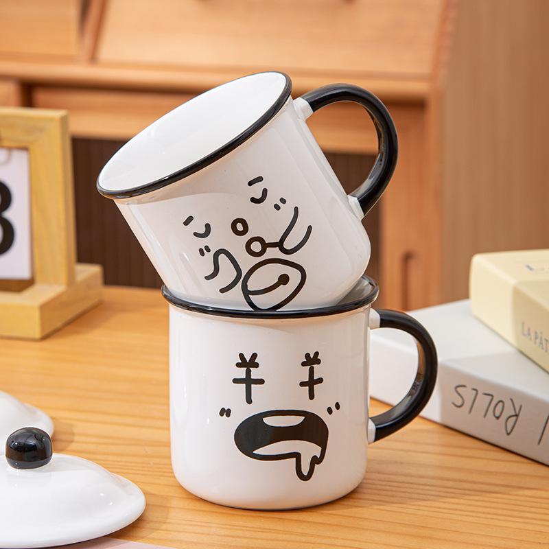 Creative Funny Ceramic Mug with Lid Personalized Water Cup Home Large Capacity Breakfast Cup Office Coffee Cup