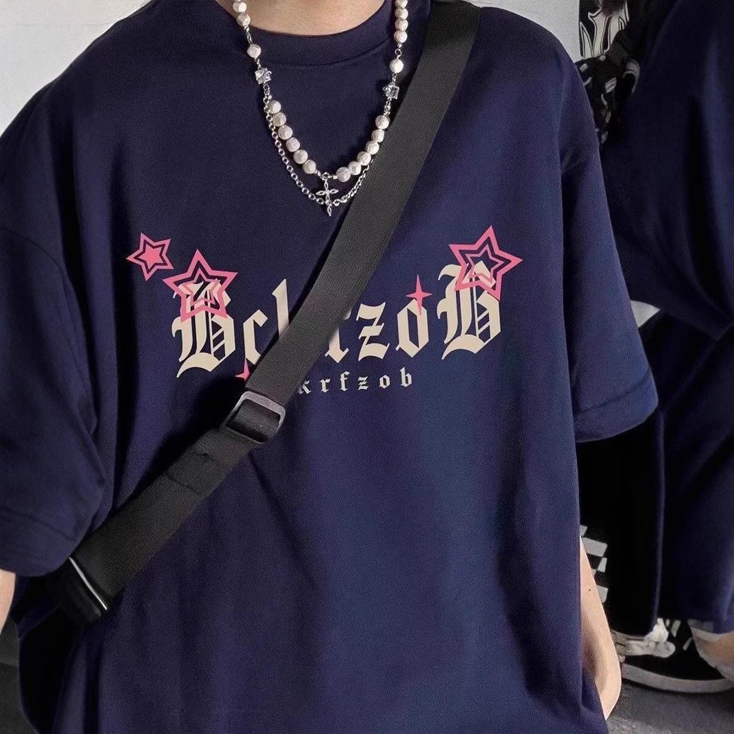 

Women s Hip-Hop Style Black Graphic Cotton Tee - Trendy, Loose-Fit, Short-Sleeve, Versatile for Spring/Summer Large
