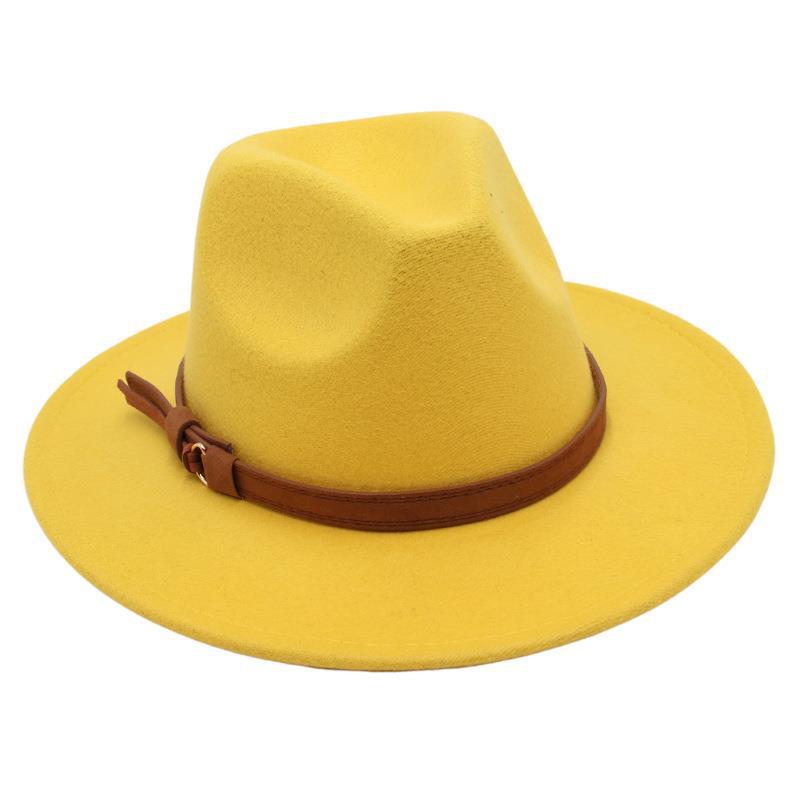 Top Hat Belt Buckle Model Jazz Hat Men'S And Women'S Concave Felt Hat Woolen Hat Fedora Hat
