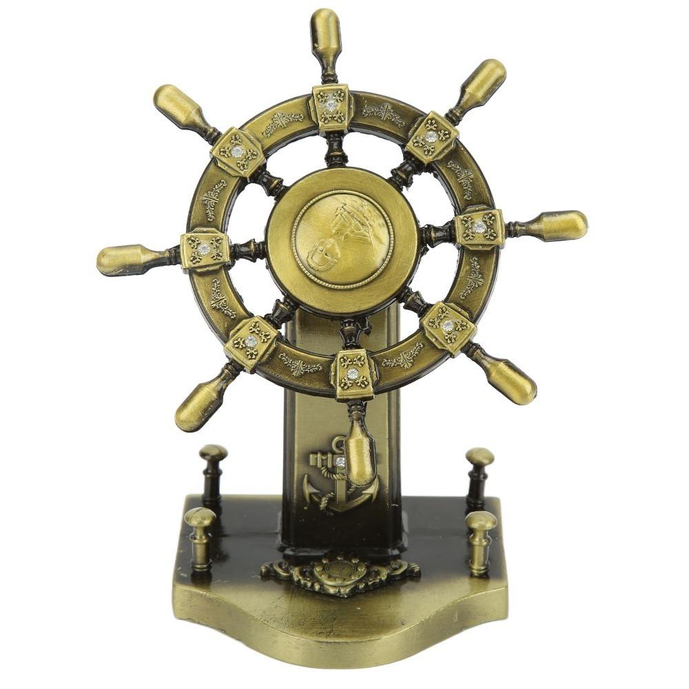 1PCS Glossy Ship Wheel Statue Retro Style Boat Steering Model Nautical Rudder Ornament Homes