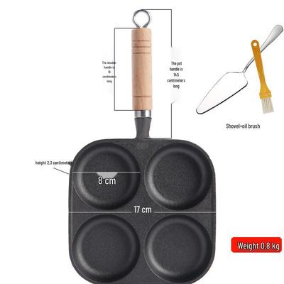ZISIZ Cast Iron 4-Hole Egg Frying Pan with Wooden Handle