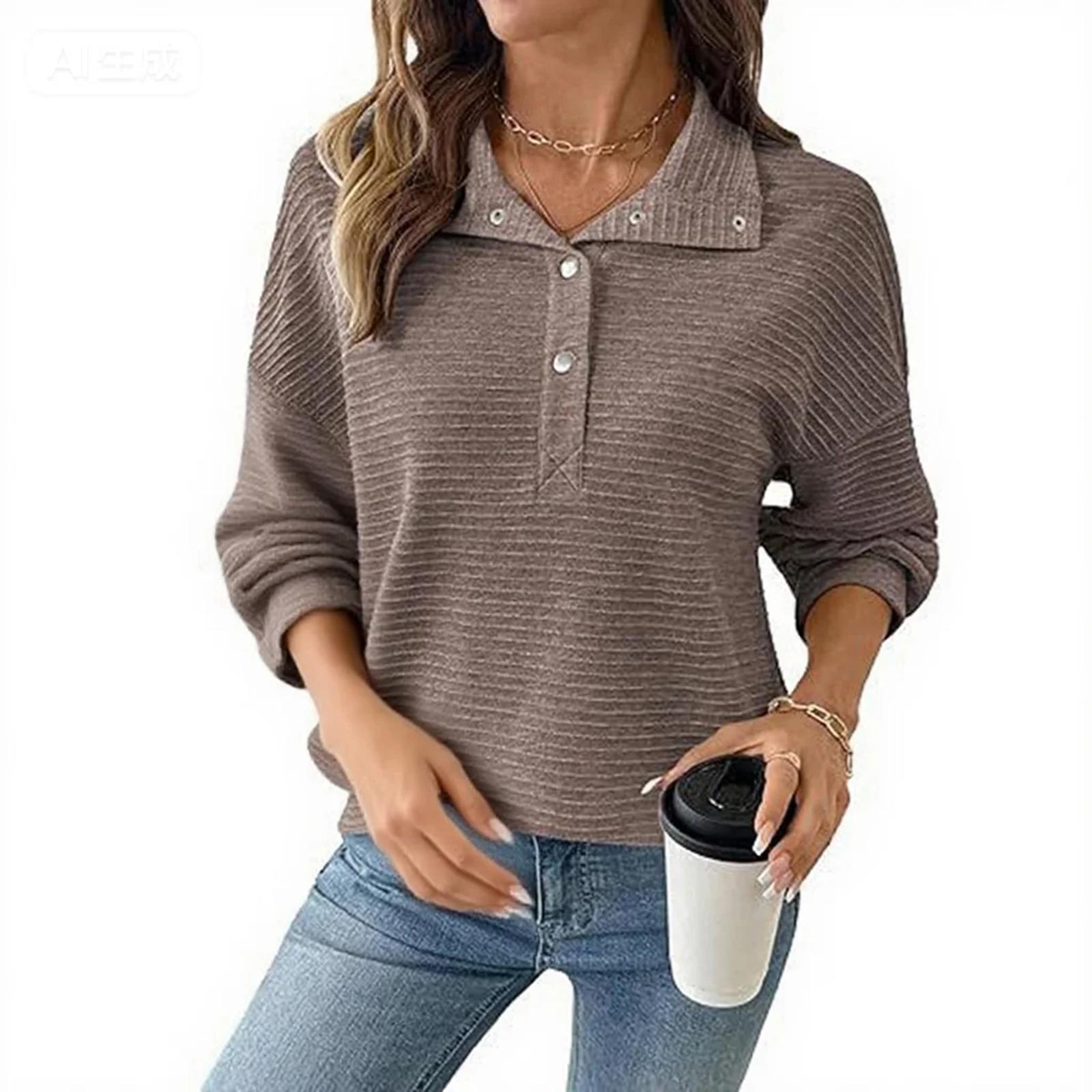 Women s Fashion Pullover Top Color V-Neck Long Sleeve Sweatshirt L