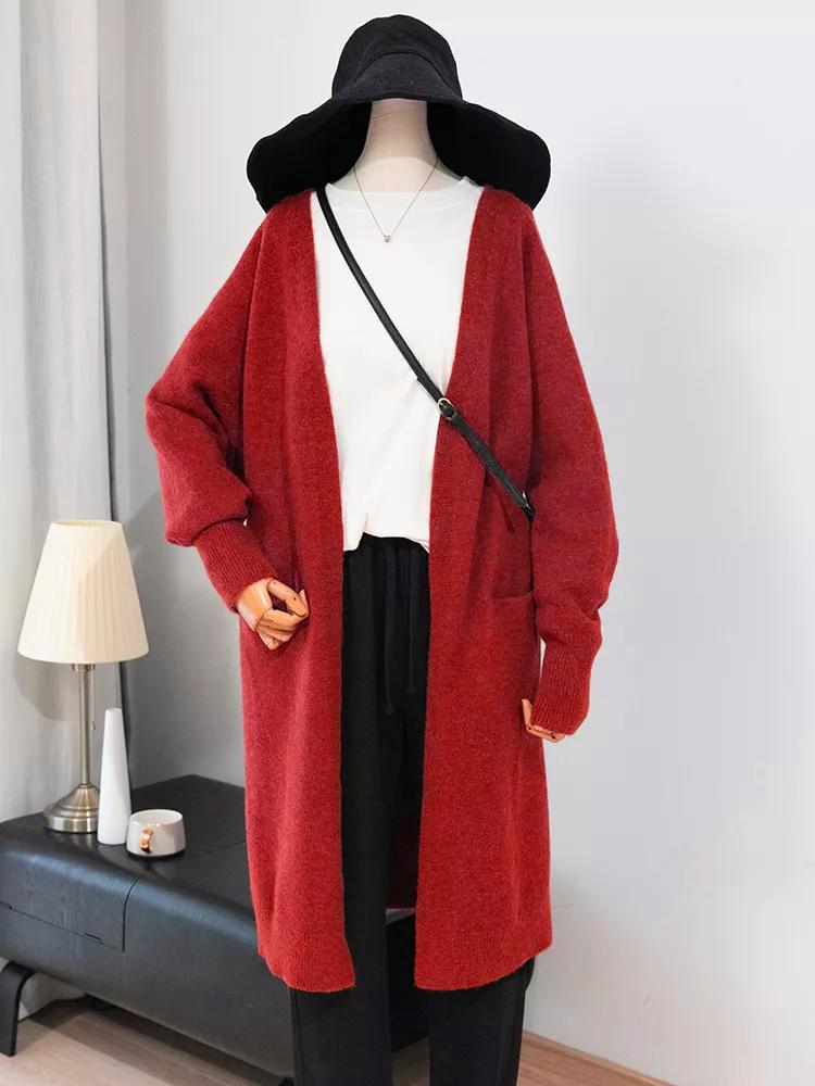 Cardigan Gros Călduros Larg Culoare Solidă Femei Buzunar Doamne Primăvară Toamnă Gât în V Palton Tricotat Topuri Casual Femei C-124