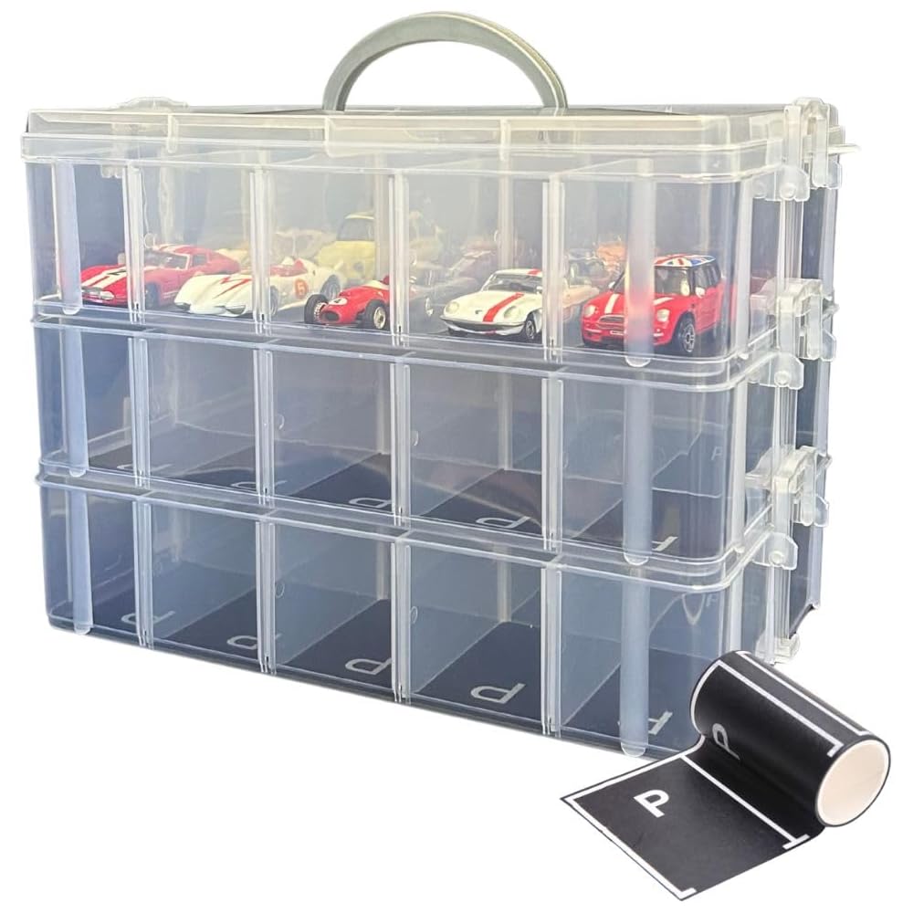 Kurashi no Shoten Mini Car Storage Case with Parking Sheet for Up to 30 Cars Portable Garage Parking Organizer