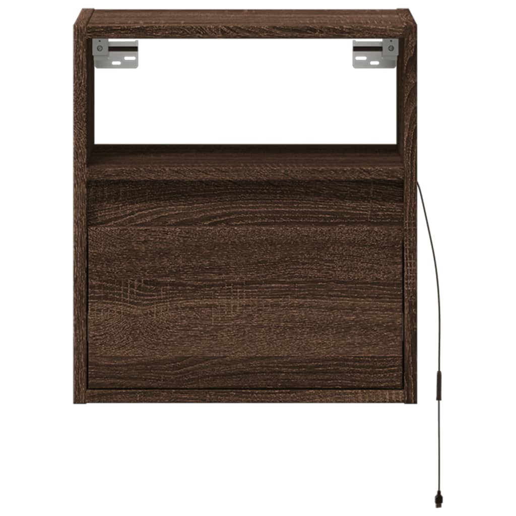 Wall Mounted Nightstand with LED Lights Brown Oak Effect