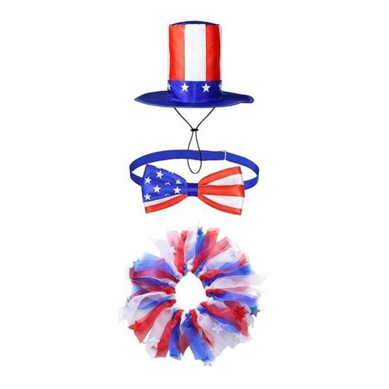 1 Set July 4th Goose Outfits, Patriotic Porch Goose Costume, Independence Day Apparel, Stars Stripes Hat Bow Tie for Lawn 23 Inch Goose Statue