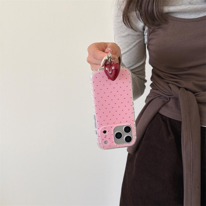 Niche Minimalist Polka Dot Heart Pendant for iPhone 17, 16 Pro Max, 15, 14 Mobile Phone Case