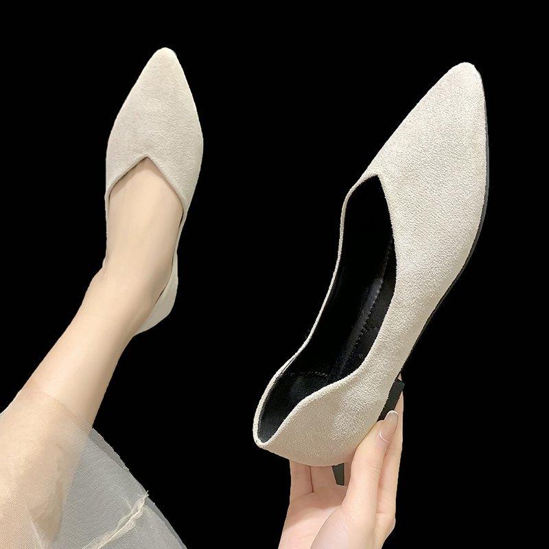 Fashion NEW Pointed Toe Low Heel Elegant Navy Blue Work Shoes for Women Shallow Woman Footwear Luxury Brand women's casual flat shoes