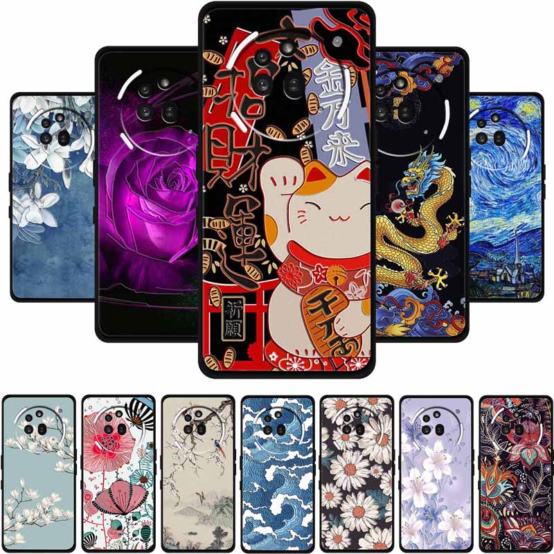 3D Prägehülle Für Nothing Phone 3A Pro Hülle 3 A Pro Hülle Blumen Schwarzes Silikon Weiche Rückabdeckung Für Nothing Phone3A Pro Hülle