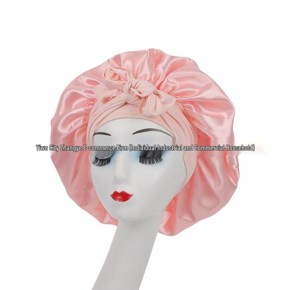 Satin Ribbon Round Silk Sleep Cap with Bowknot: Wide Brim Hair Care and Bath Hat