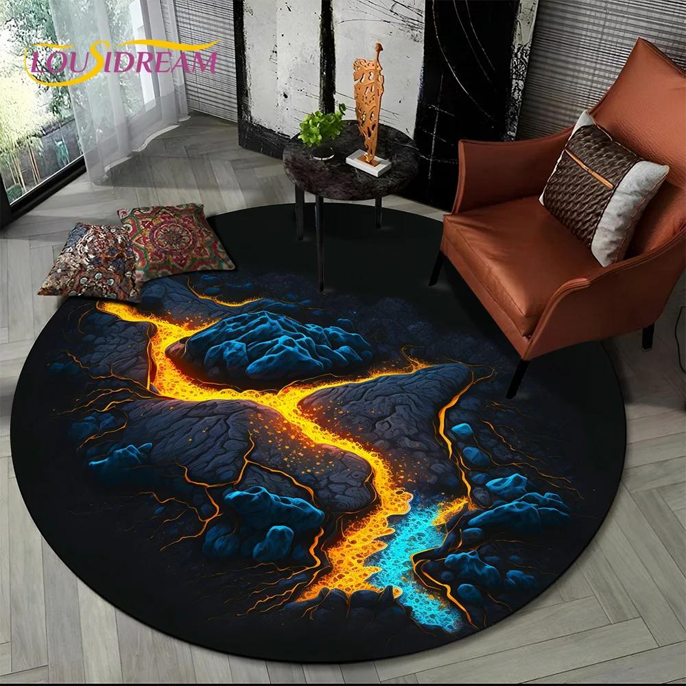Latest 3D Illusion Volcano Lava Magma Round Carpet Rug for Living Room Bedroom Sofa Decor,Kids Area Rug Non-slip Floor Mat Gift