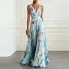 Cross-border 2026 European and American Blues Tulip Print Dress Banquet Temperament Elegant Women's Sleeveless V-neck Dress