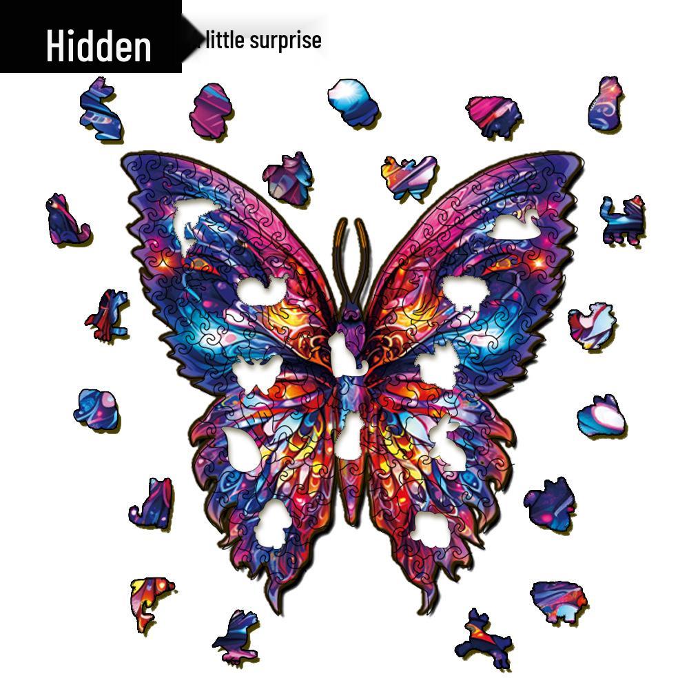 HOOLOOG Butterfly Stitching Wooden Jigsaw Puzzle, Decorative Painting, Irregular Shape, Decompression Gift Piggy Bank.