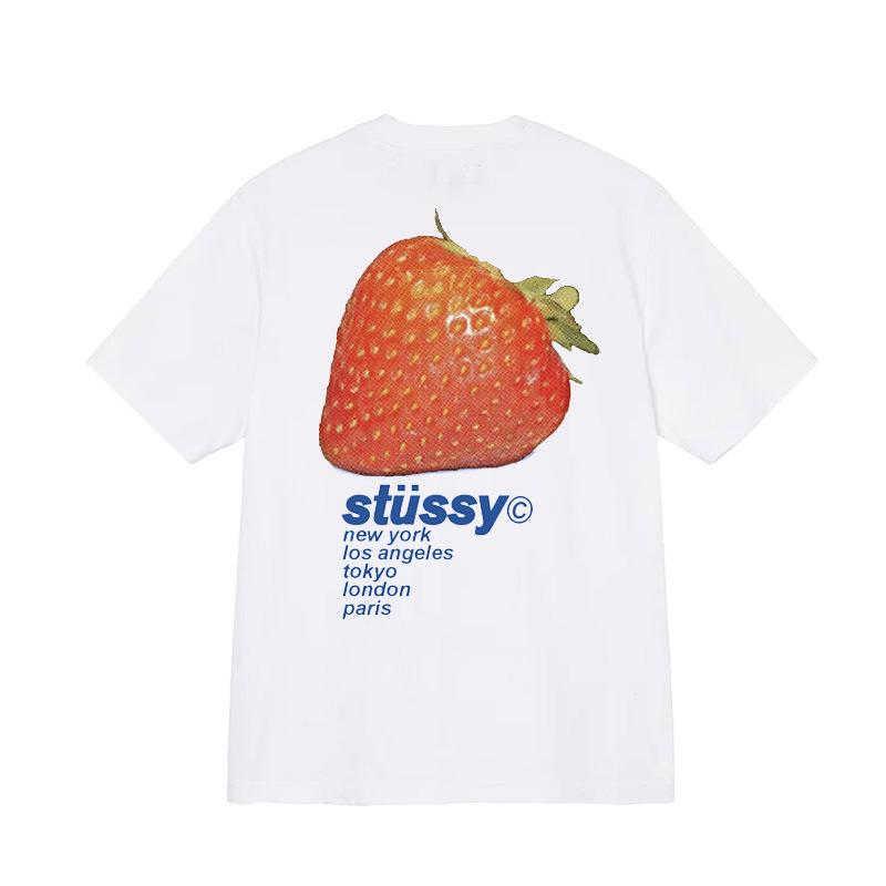 230g Small Daisy Strawberry Hip Hop T-shirt - American Style Spring/Summer Unisex Trendy Short Sleeve with STU Pattern.