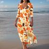 Women's Vintage Print Tunic Waisted Midi Dress Summer Casual 3/4 Sleeve Dress Dress
