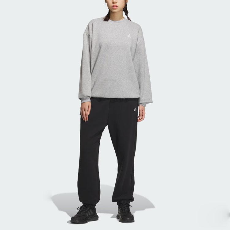 Adidas Logo Fleece Thickened Cuffed Loose Knit Sports Pants Unisex Pants Black IV7603