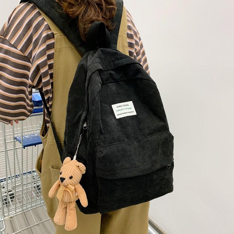 Preppy Style Women Backpack Corduroy Design School Bags For Teenage Girls Travel Backpacks Female Shoulder Bags Daypack Black