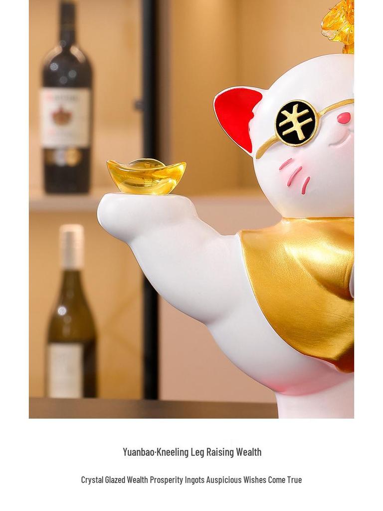 Lucky Cat Crystal Wealth Tree Ornament - High-End Housewarming Gift for New Home Entrance.