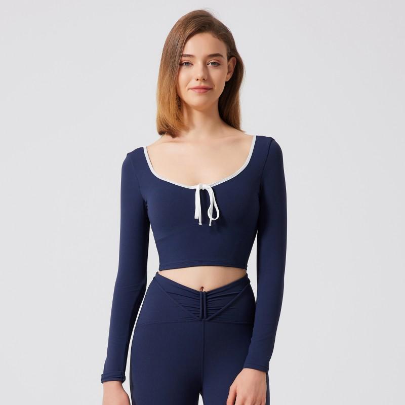 Womens Long Sleeve Quick-Dry Yoga Top With Built-in Pads Mesh Panel Design Breathable Sport T-Shirt Running Fitness