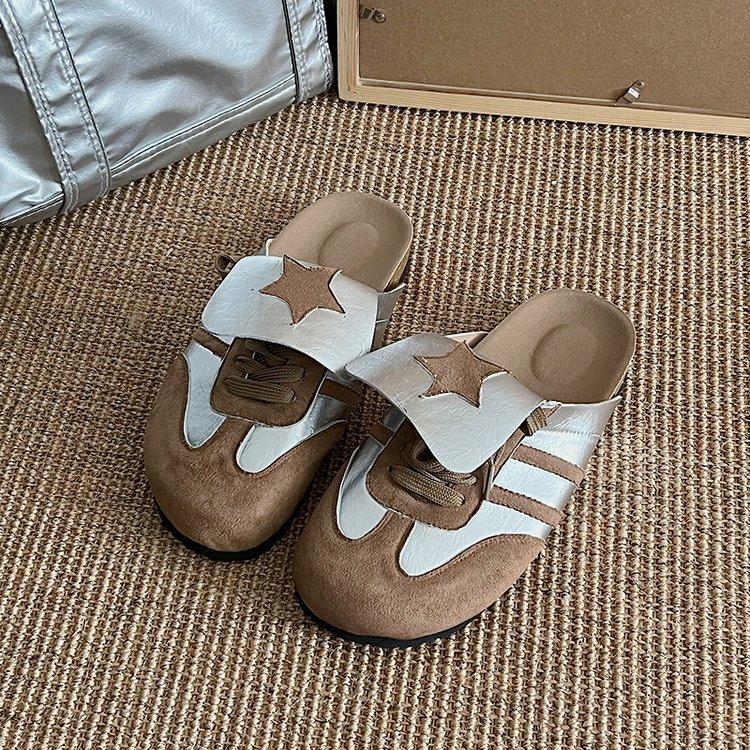Thick-soled bag head half slippers women's summer wear 2024 new soft-soled one-pedal single shoes versatile retro Boken shoes