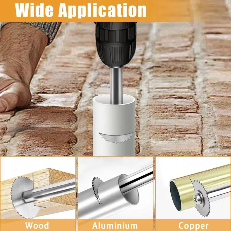 Rotary Tool Cutting Discs with 6pcs Steel Saw Blades, 2pc 1/4 Inch Hex Short Shank and Long Shank,for Cutting PVC Pipe.Wood