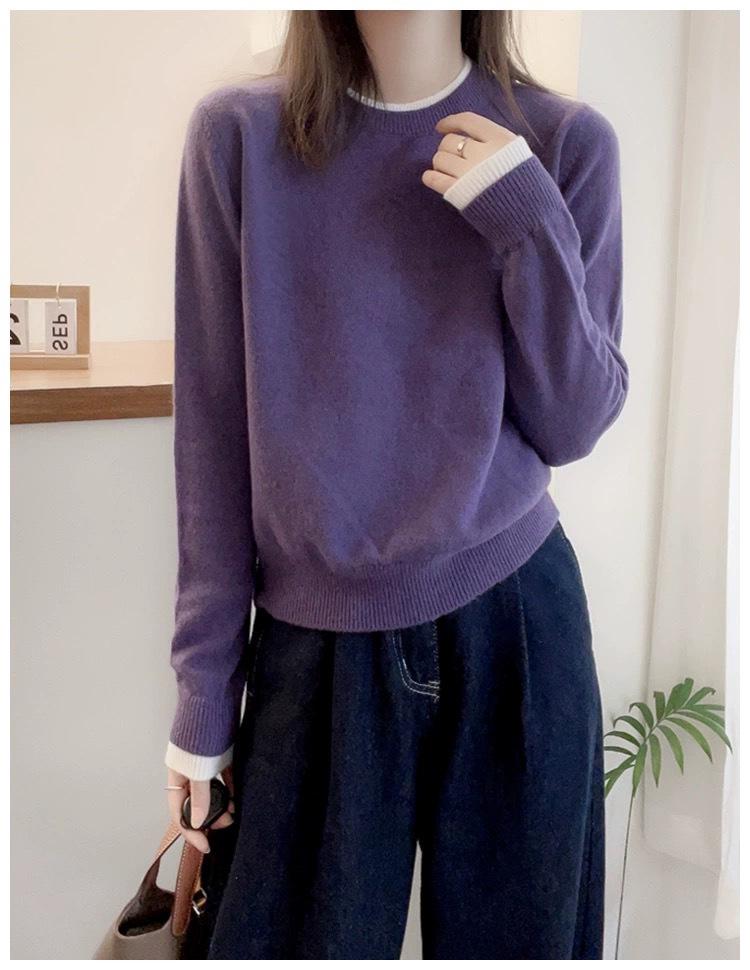 

Женский вязаный свитер с эффектом двух предметов в стиле колор-блок - Мягкий, теплый и модный осенне-зимний топ XL фиолетовый