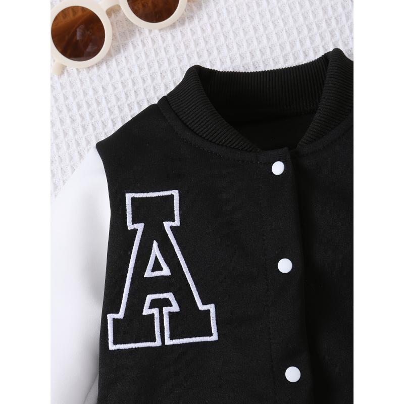 Autumn Baby Clothes Splicing Embroidered Letters Baseball Suit Jacket + Casual Trousers Two-Piece Set