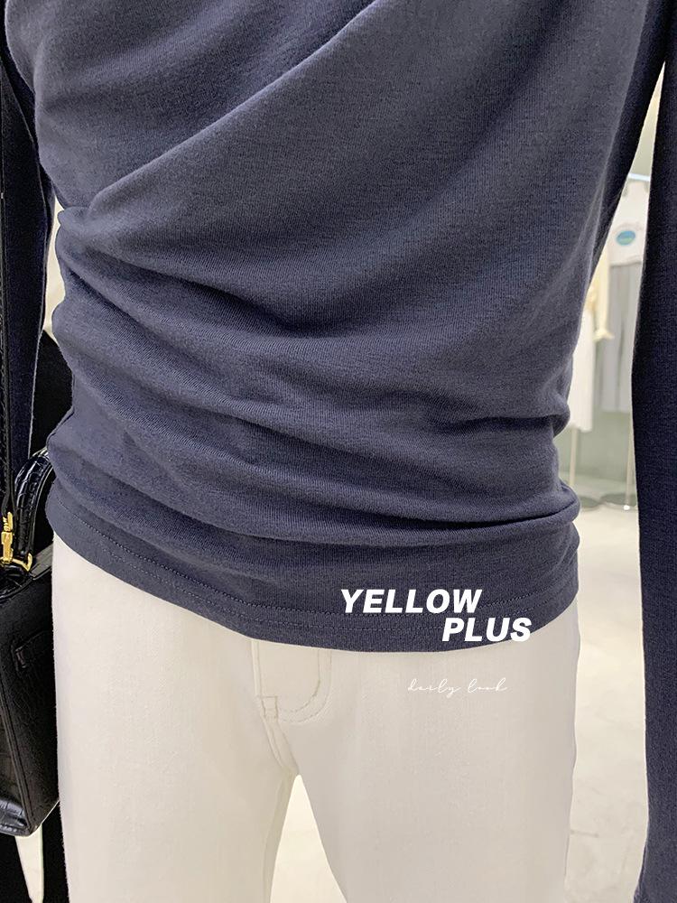 New 2024 Off-Shoulder Ruched Long-Sleeve T-Shirt, Rayon 1x1, 260g, High-End.