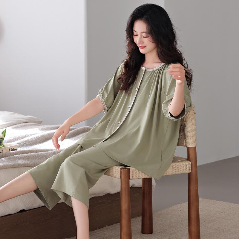 Pajamas Women's Summer Modal Short Sleeve Cropped Pants Thin Summer Summer Casual Large Size Two-piece Loungewear