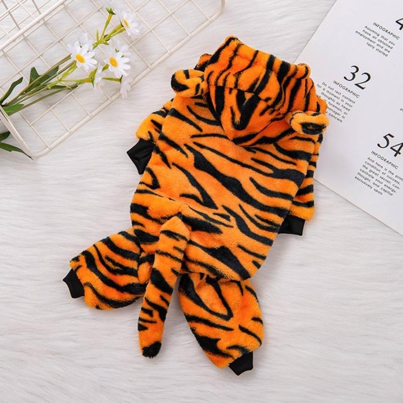 Puppy Tiger Hoodie Warm Fce Lined Dog Clothes Autumn Winter Tiger Transformation Suit for Bichon Pomeranian Four Legged Suit