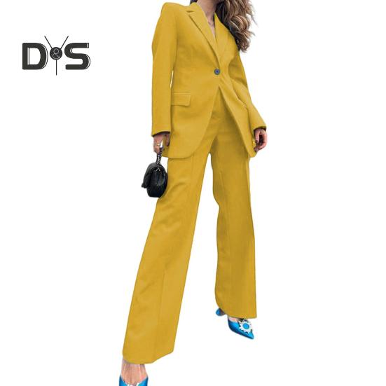 2 buc/set femei haină pantaloni costum culoare solidă rever formal stil de afaceri cu mânecă lungă cu un singur buton picior lat drept navetă birou haină damă pantaloni