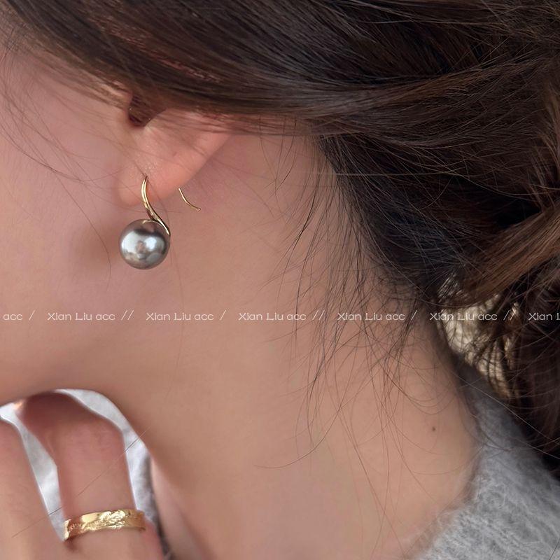 

Accessible Luxury Best Selling Female Temperamental Minority Unique Ear Hook Pearl Gold -10mm Silver Grey Pearl