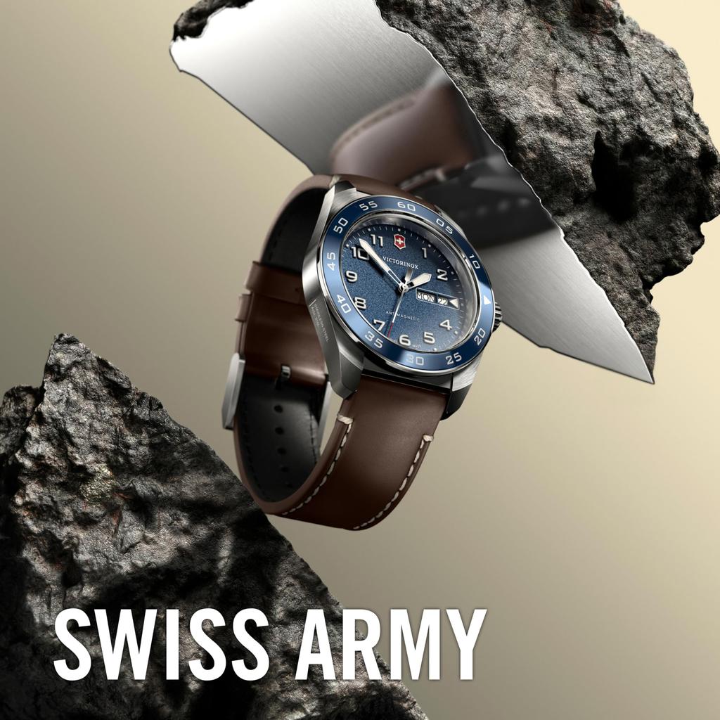 VICTORINOX SWISS ARMY Analog Quartz Black Black Leather Stainless Steel Case Strap Brand Name Black Leather Band 242041 Watch, Waterproof, Men's