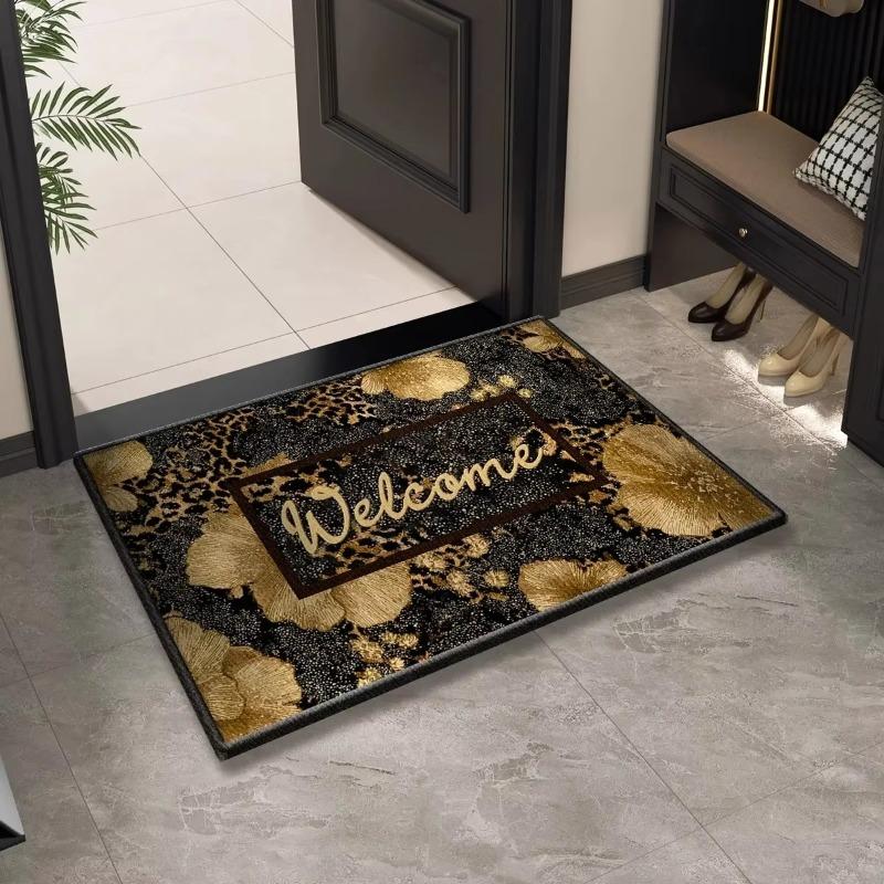 Leopard Print Welcome Entrance Doormat Washable Indoor Outdoor Carpet Non-Slip Hallway Bath Rug Home Decoration Carpet