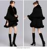 Winter Dicke Schwarz Grau Große Faux Kaninchen Fell Hals Schal Cape Warme Lange 2 Schichten Strickjacke Poncho Frauen Lose heraus Streetwear Mantel
