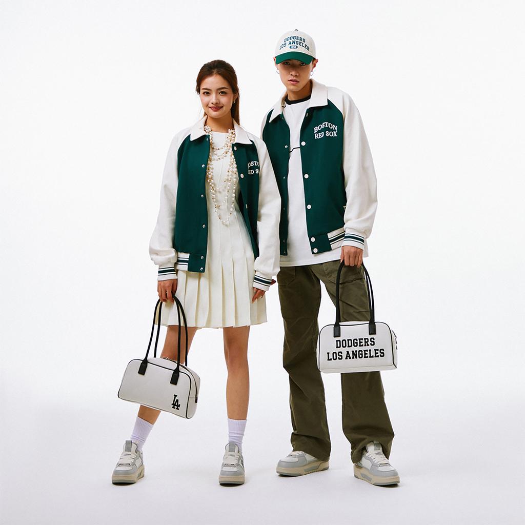 New MLB Artificial Leather Shoulder Bag Shoulder Bag Toast Bowling Bag Unisex Cream White 3ABQL014N-07CRM