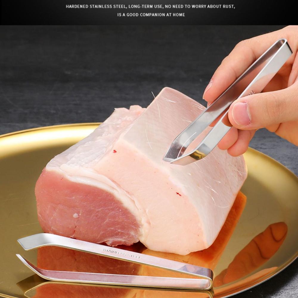 1pcs 430 stainless steel fishbone tweezers clamp puller meat puller metal food gripper cleaner kitchen utensil tool accessories