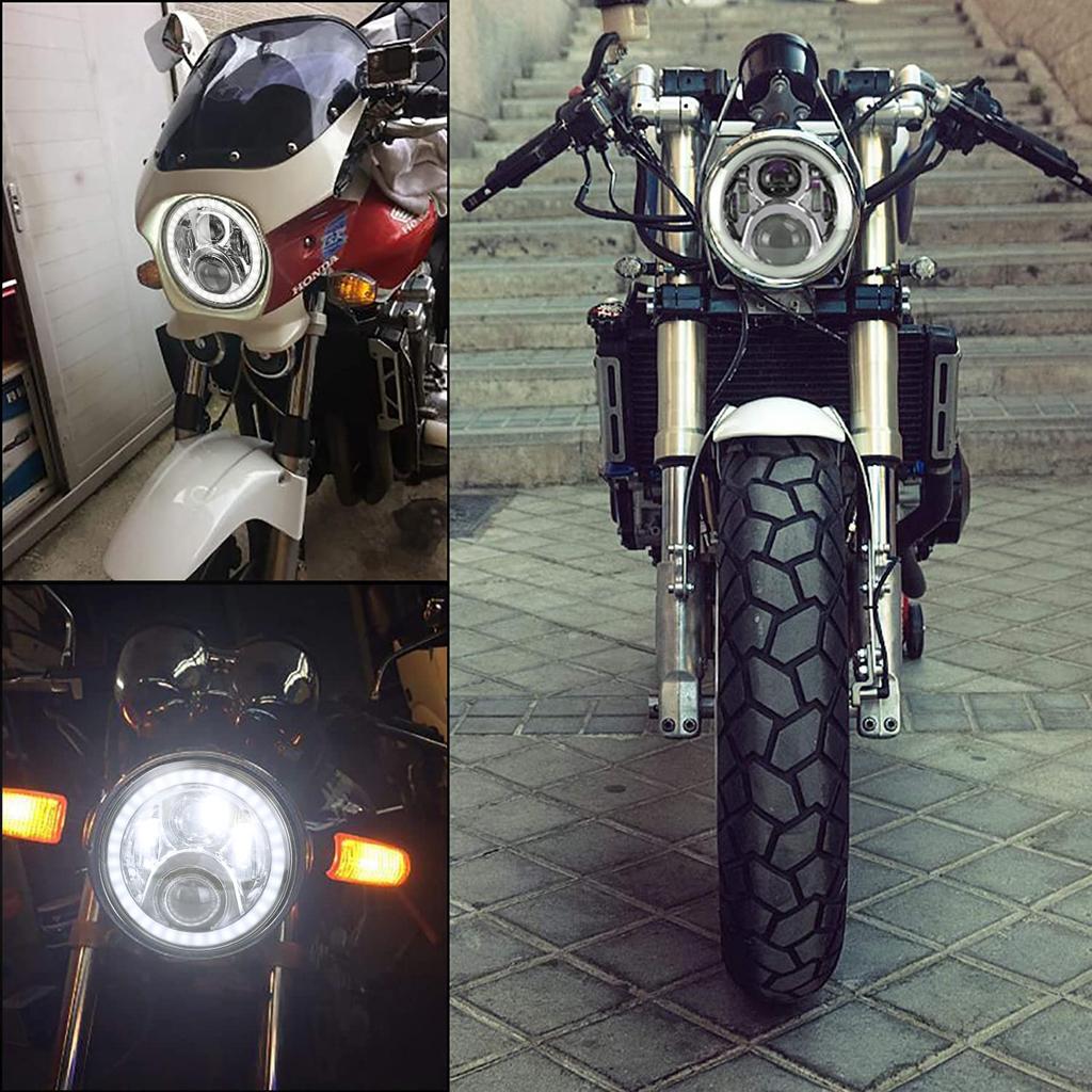 MOVOTOR CB400SF Headlight with DRL Function and Squid for CB Series Motorcycles 7-inch Rings, High/Low Beam, Chrome, (1 Piece)
