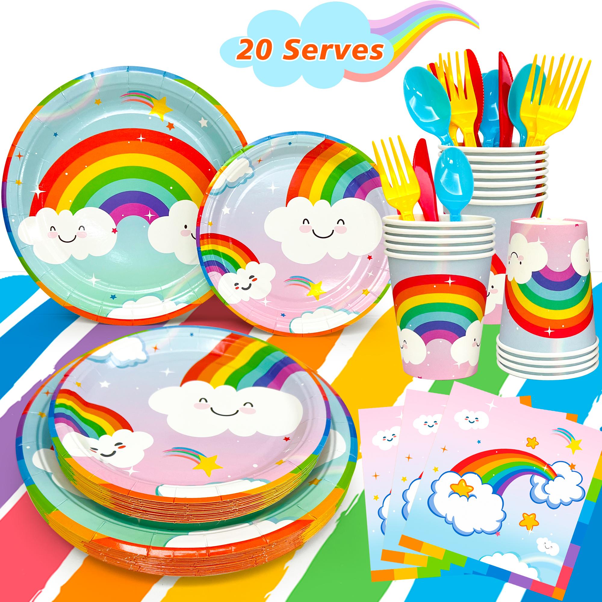 141pcs Rainbow Party Supplies,Rainbow Party Tableware Set - Rainbow Plates Cups Napkins Table Cloths for Baby Shower, Rainbow Birthday Party Supplies