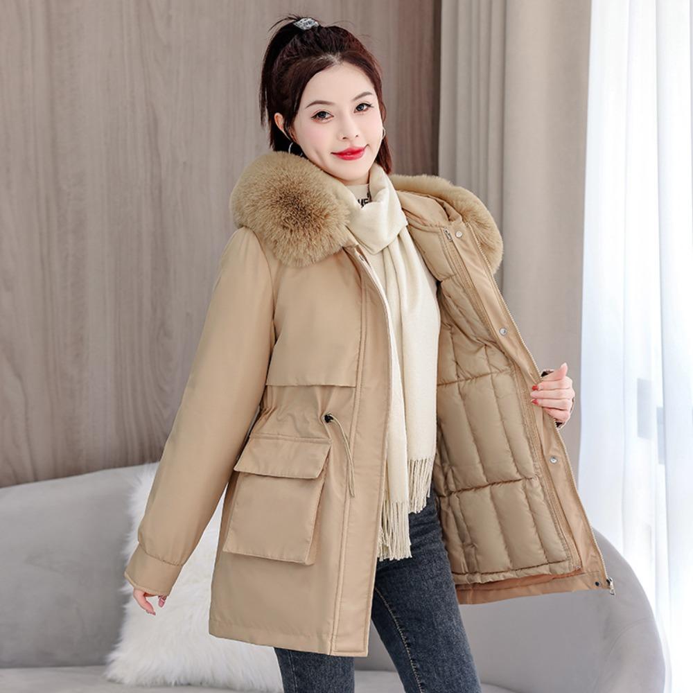 The New Women's Removable Liner, Piled and Thickened Pie Overcome the Cotton-padded Coat, Medium and Long Large Fur Collar Waist Cotton-padded Coat.