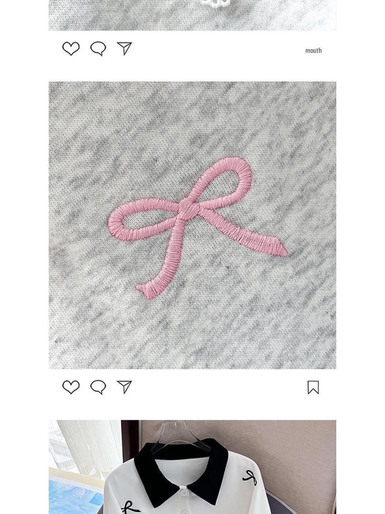 Girls' Autumn Sweatshirt with Bow Collar and Embroidery - Fashionable Academy Style Color Block Top