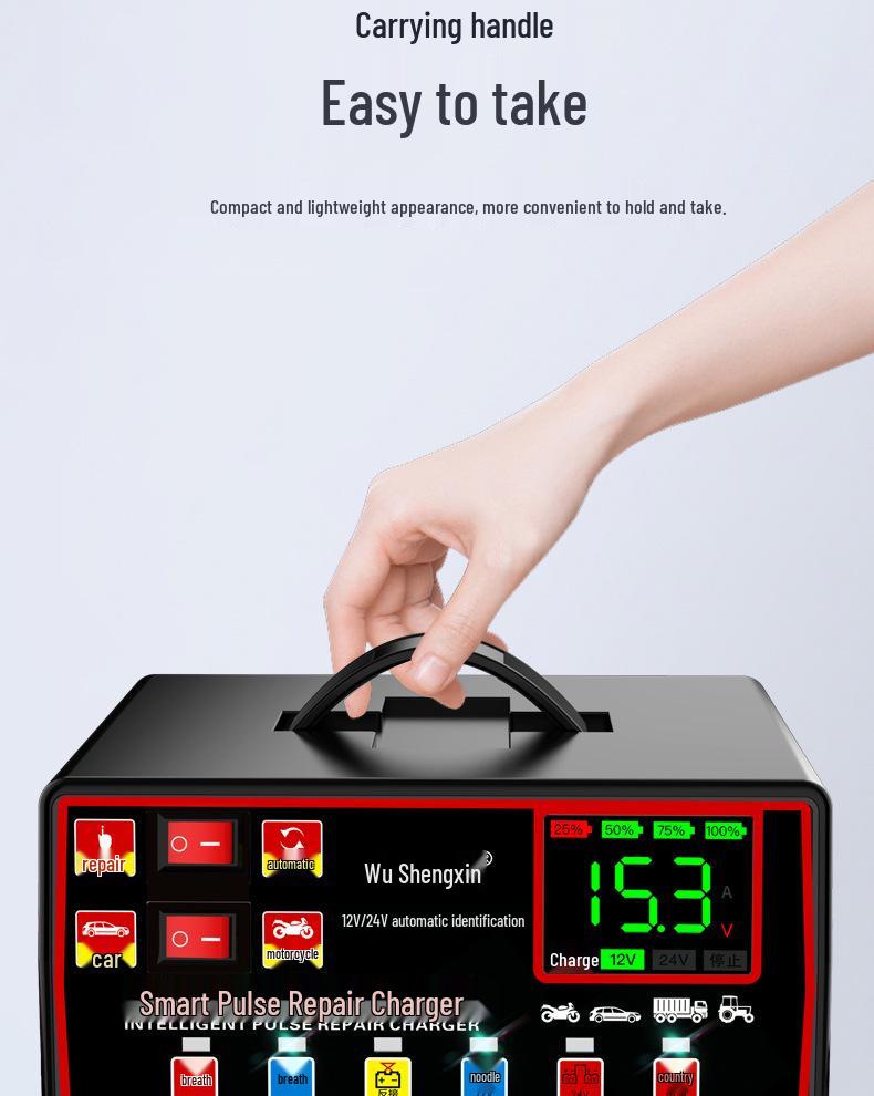 Universal 12V/24V Pulse Repair LCD Car & Motorcycle Battery Charger
